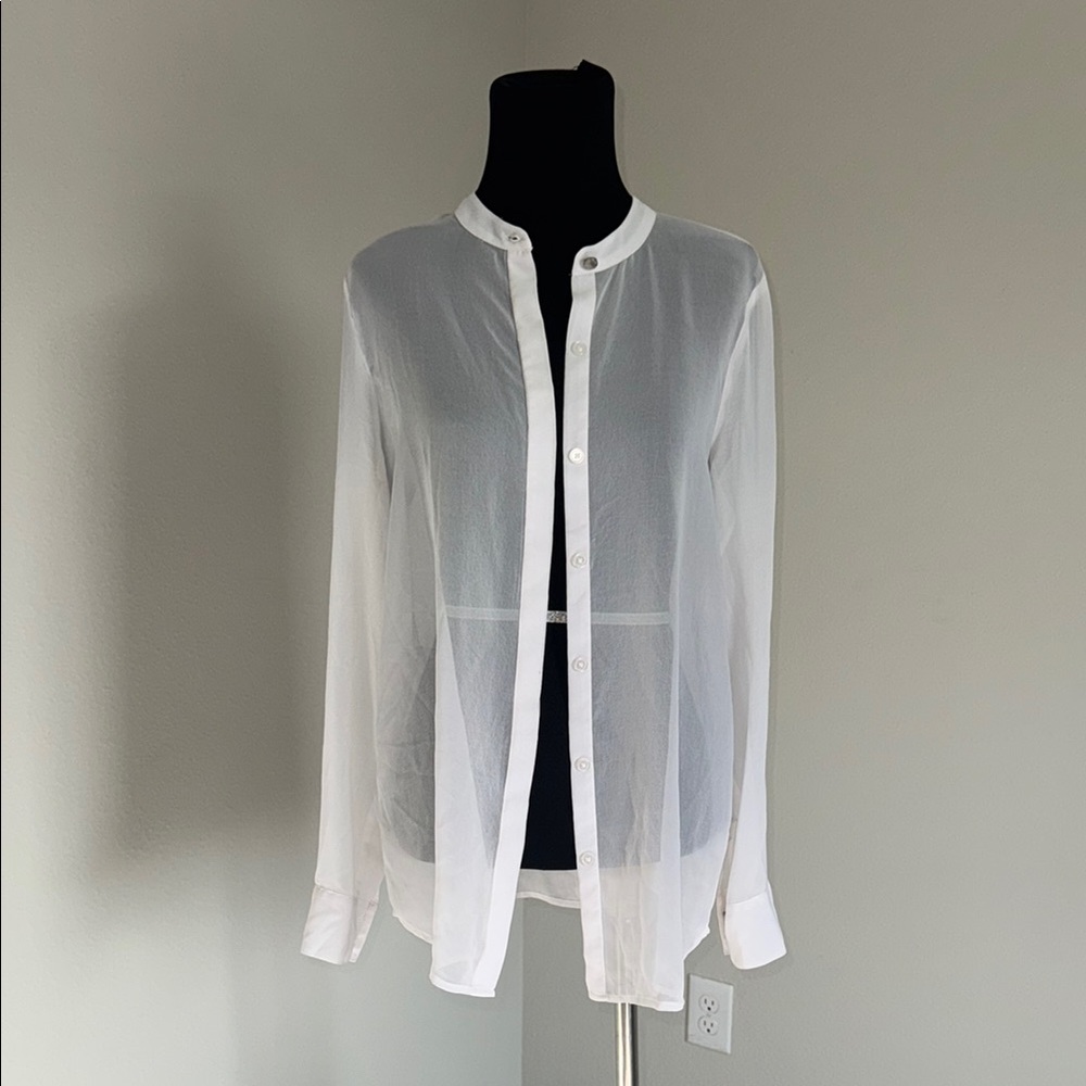 Sheer White Halston Button-Up Blouse